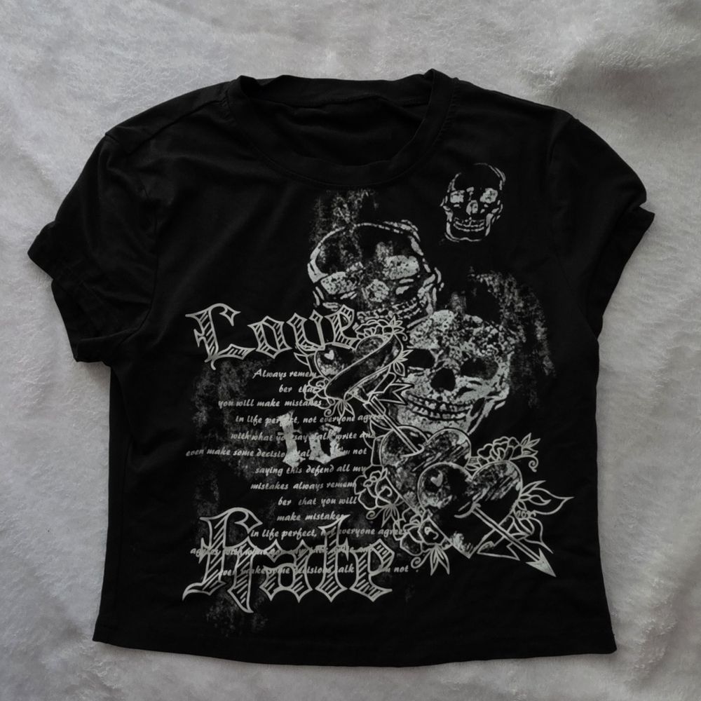 Black Graphic Tee with Skull Design